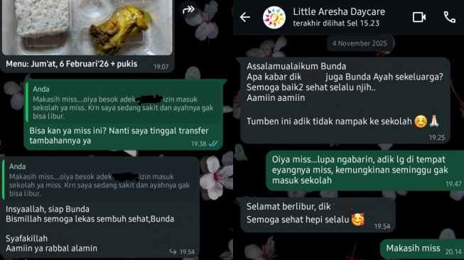 Chat manis admin Little Aresha ke Wali Murid (dok. Shevinna Putti/suara.com)