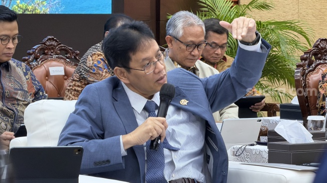 Menteri Keuangan Purbaya Yudhi Sadewa saat konferensi pers APBN KiTa edisi Maret 2026 di Kantor Kemenkeu, Jakarta, Selasa (5/5/2026). [Suara.com/Dicky Prastya]