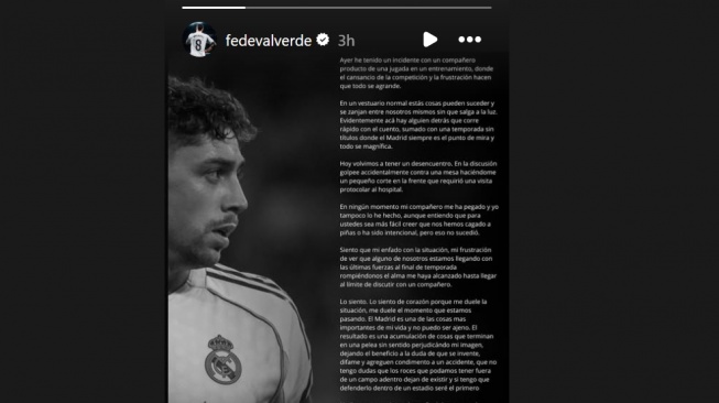 Klarifikasi Valverde usai dilaporkan ribut dengan rekan setimnya. (Instagram/@fedevalverde)