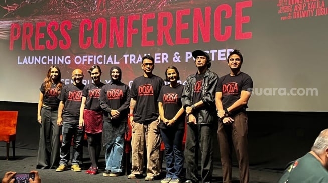 Jumpa pers film Dosa di kawasan Kuningan, Jakarta Selatan pada Sabtu, 9 Mei 2026, [Suara.com/Tiara Rosana]