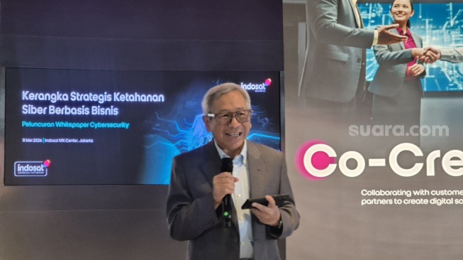 Director & Chief Business Officer Indosat Ooredoo Hutchison, Muhammad Buldansyah di Jakarta, Senin (11/5/2026). [Suara.com/Dythia]