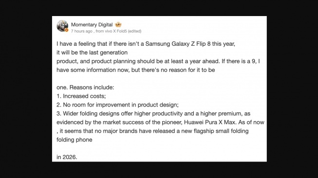 Samsung Galaxy Z Flip 8 disebut yang terakhir. [Phonearena]
