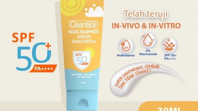 Purbasari Cleanface Niacinamide Serum Sunscreen SPF 50+ PA++++ (Shopee)
