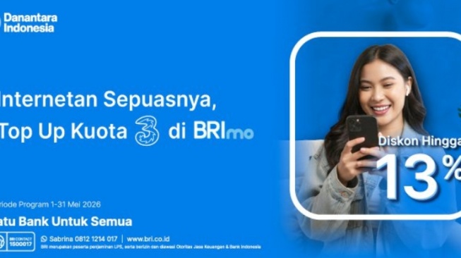 Dapatkan Diskon Paket Data Tri Lewat BRImo, Begini Caranya!