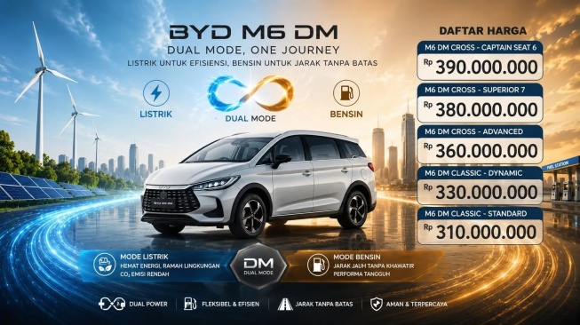 Bocoran harga BYD M6 DM produk elektrifikasi penantang Toyota Veloz Hybrid. (Foto: Ist)