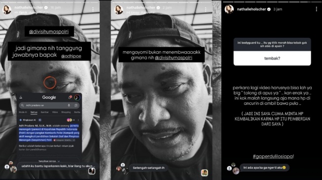 Unggahan Nathalie Holscher soal pengawal pribadi ditembak polisi.