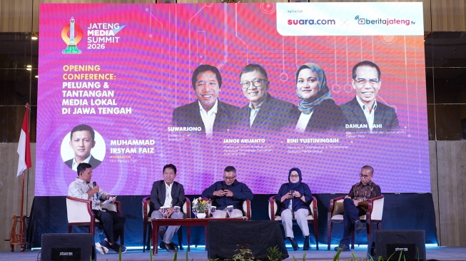 Sesi konferensi "Peluang & Tantangan Media Lokal di Jawa Tengah" dalam gelaran Jateng Media Summit 2026 di Semarang, Jawa Tengah, Kamis (21/5/2026). [Dok Jateng Media Summit] 
