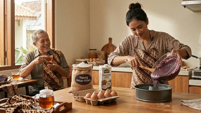 Ilustrasi orang masak bolu ketan (Gemini AI)
