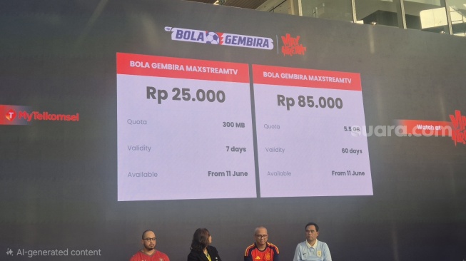 Kolaborasi Telkomsel - TVRI menghadirkan Bola Gembira MAXStream TV di Jakarta, Selasa (26/5/2026). [Suara.com/Dythia]
