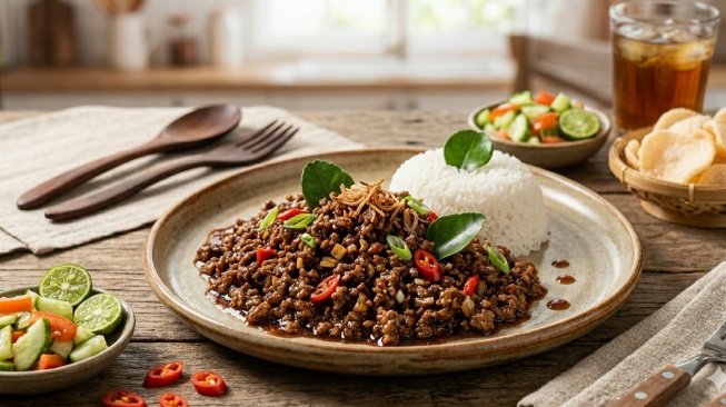 Ilustrasi Daging Sapi Cincang Bumbu Kecap (Gemini AI)