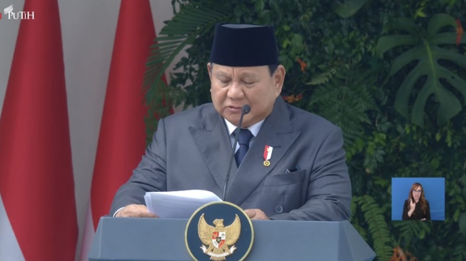 Presiden RI Prabowo Subianto saat berpidato memperingati Hari Lahir Pancasila, Selasa 1 Juni 2026. [YouTube/Serektariat Negara]