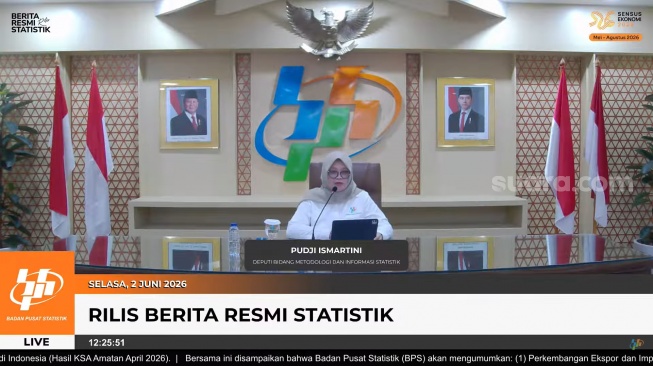 Deputi Bidang Metodologi dan informasi Statistik BPS, Pudji Ismartini dalam konferensi pers yang disaksikan virtual, Selasa (2/6/2026). [Screenshot YouTube BPS]
