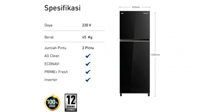 Panasonic NR-BB252Q-PK Kulkas 2 Pintu (shopee)