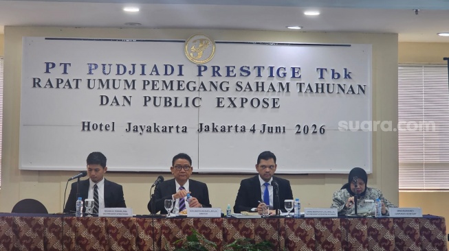 PT Pudjiadi Prestige, Tbk (Perseroan) mengumumkan laporan keuangannya pada Rapat Umum Pemegang Saham (RUPS) Tahunan Tahun Buku 2025 di Jakarta, Kamis (4/6/2026). [Suara.com/Rina]