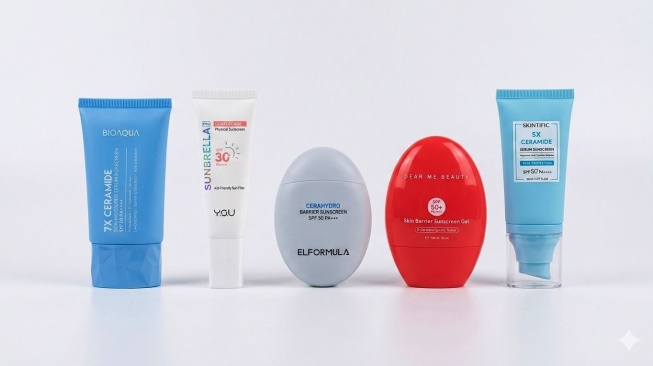 Pilihan sunscreen untuk skin barrier rusak. (Diedit menggunakan Gemini AI)