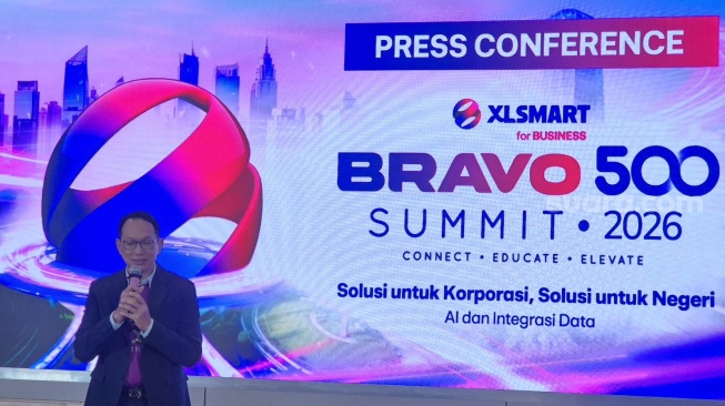 Direktur dan Chief Enterprise Business Officer XLSmart, Andrijanto Muljono dalam jumpa pers BRAVO 500 Summit 2026 di Jakarta, Senin (8/6/2026). [Suara.com/Dythia]