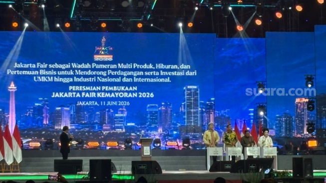 Acara pembukaan Jakarta Fair Kemayoran 2026 di JIExpo Kemayoran, Jakarta Pusat, Kamis, 11 Juni 2026 [Suara.com/Tiara Rosana].