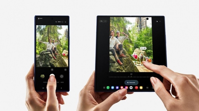 Galaxy AI memudahkan penyuntingan di layar lebar Samsung Galaxy Z Fold7, memberi ruang lebih luas untuk berkreasi. [Samsung]