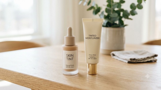 Ilustrasi Skin Tint dan Tinted Moisturizer. (Gemini AI)