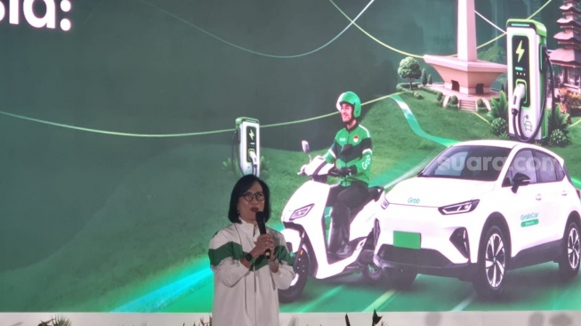 CEO Grab Indonesia, Neneng Goenadi dalam agenda Langkah Hijau Grab untuk Indonesia di Jakarta, Senin (29/6/2026). [Suara.com/Dythia]