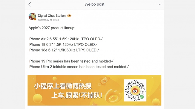 Bocoran Apple 2027. [Weibo]