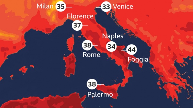 Gelombang panas ekstrem di Italia menewaskan empat orang dan memicu status siaga merah. (BBC)
