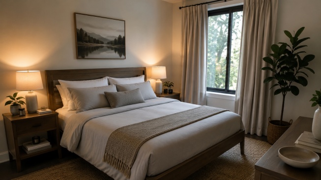 posisi tempat tidur yang baik menurut feng shui (AI)