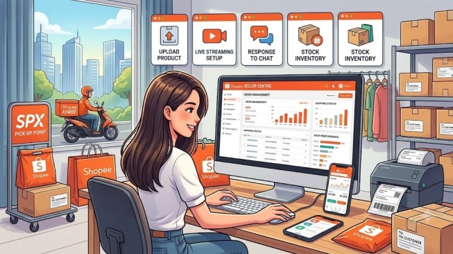 Ilustrasi penjual Shopee (Gemini AI)
