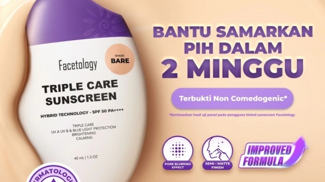 Facetology Triple Care Sunscreen Tinted SPF 50 PA++++ (Shopee)