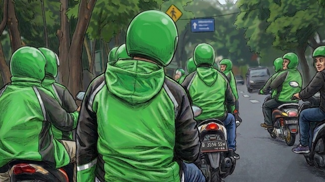 Ilustrasi pengemudi ojek online atau ojol. [Suara.com/Syahda]