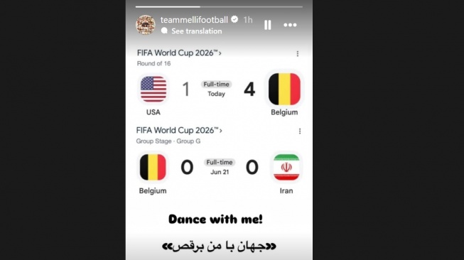 Timnas Iran Olok-olok Kekalahan Amerika Serikat dari Belgia. [Dok. Instagram @teammellifootball]