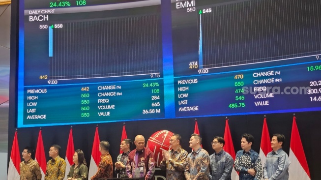 BACH dan EMMI Resmi Jadi Emiten BEI, Jakarta, Rabu (8/7/2026). [Suara.com/Rina A]
