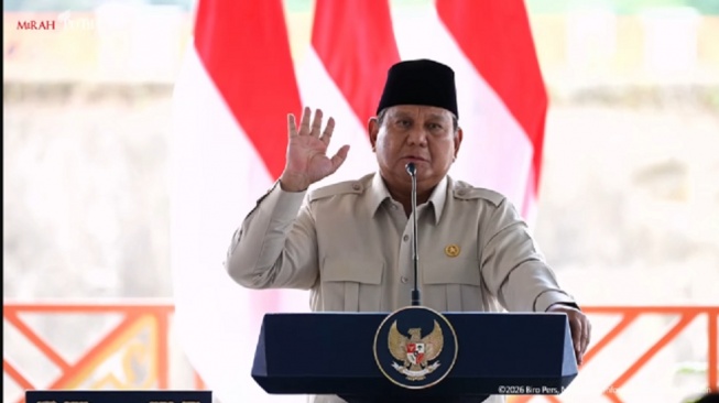 Prabowo dalam peresmian Bendungan Meninting di Kabupaten Lombok Barat, Nusa Tenggara Barat, Jumat (10/7/2026). (tangkap layar)