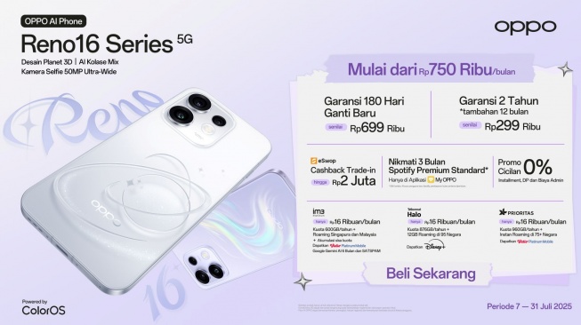 Keuntungan eksklusif pembelian Oppo Reno 16 Series. [Oppo]