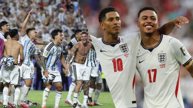 Kolase timnas Argentina dan Inggris jelang laga Semifinal Piala Dunia 2026 (Instagram/@afaseleccionen dan @england)
