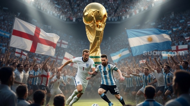 Ilustrasi babak semifinal Piala Dunia 2026 Inggris vs Argentina [Suara.com/AI]
