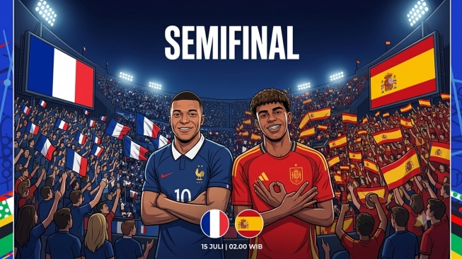Prancis vs Spanyol di semifinal Piala Dunia 2026 menghadirkan duel lini serang paling tajam melawan pertahanan terbaik. Siapa yang berhak ke final? [Dok. GeminiAi]