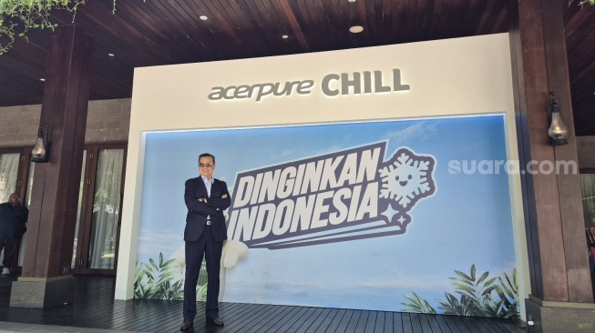 Presiden Acer Pan-Asia Pacific Operations, Andrew Hou dalam peluncuran Acerpure Chill di Bali, Rabu (15/7/2026). [Suara.com/Dythia]