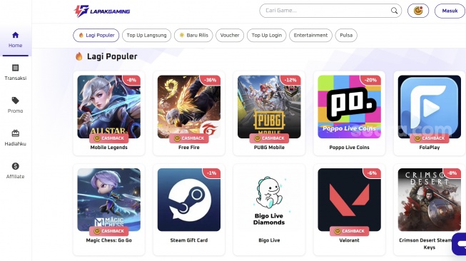 Situs resmi Lapakgaming. [Tangkapan layar]