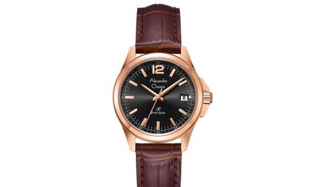 Alexandre Christie Primo Steel AC 1031 LD LRGBABO Ladies Black Dial Brown Leather Strap