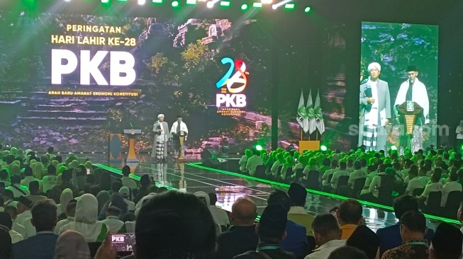 Penyampaian Hasil Ijtima Ulama Indonesia saat Acara Peringatan Hari Lahir PKB ke-28 di Jakarta, Kamis, (23/7/2026). (Suara.com/Alif Bintang)