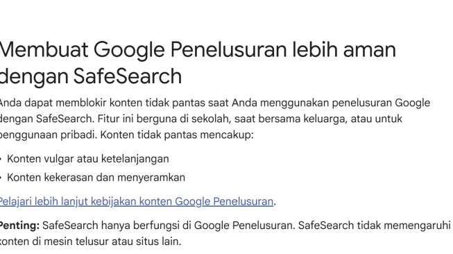 Fitur SafeSearch di Google. [Google]