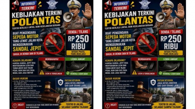 Hoaks pemotor pakai sandal jepit akan ditilang dan denda Rp250 ribu. [Ist]
