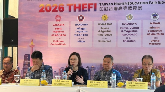 Education Division TETO Indonesia, Meichi Shih, saat konferensi pers pameran pendidikan Taiwan Higher Education Fair Indonesia (THEFI) 2026 Jakarta. [Suara.com/Dini Afrianti]