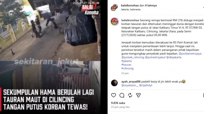 Tangkapan layar video tawuran antarkelompok remaja di kawasan Cilincing, Jakarta Utara. [instagram]