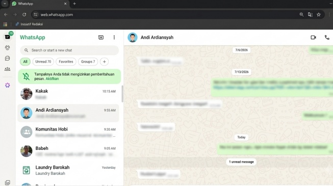 4 Cara Bikin Tampilan Chat WhatsApp Web Jadi Blur, Privasi Terjaga di Tempat Umum