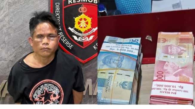 Kolase foto tersangka SA (53) berikut barang bukti uang hasil curian. [Suara.com/istimewa]