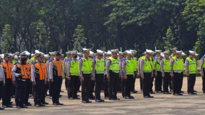 Apel gabungan yang digelar Polda Metro Jaya dalam melakukan pengawalan Zikir dan Doa Bersama di Monas, Jakarta Pusat pada Sabtu (1/8/2026) [ANTARA/HO-Polda Metro Jaya]