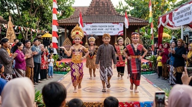 ilustrasi lomba fashion show baju adat (Gemini AI)