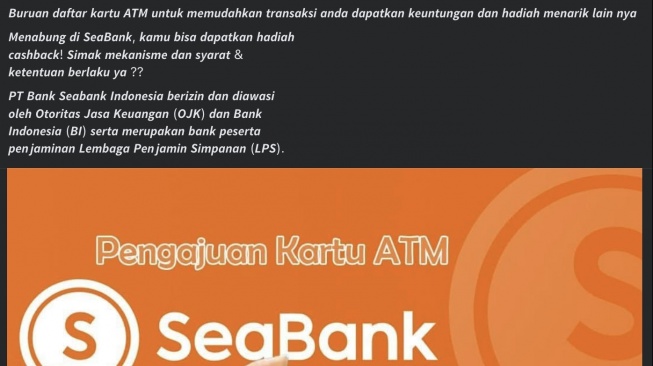 Hoaks Pendaftaran Kartu Debit SeaBank Berhadiah di Facebook